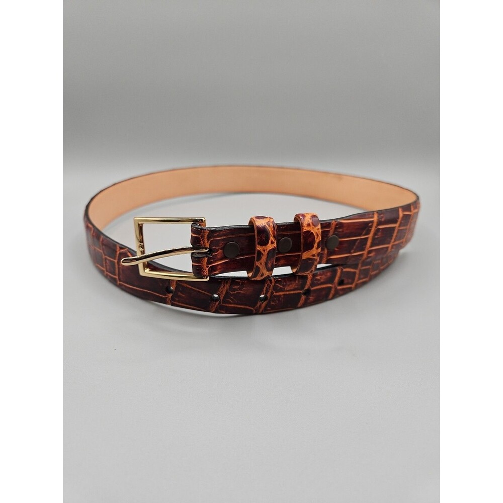 Louisiana Alligator Brown Leather Mens Tapered Belt Handcrafted In USA Size 32